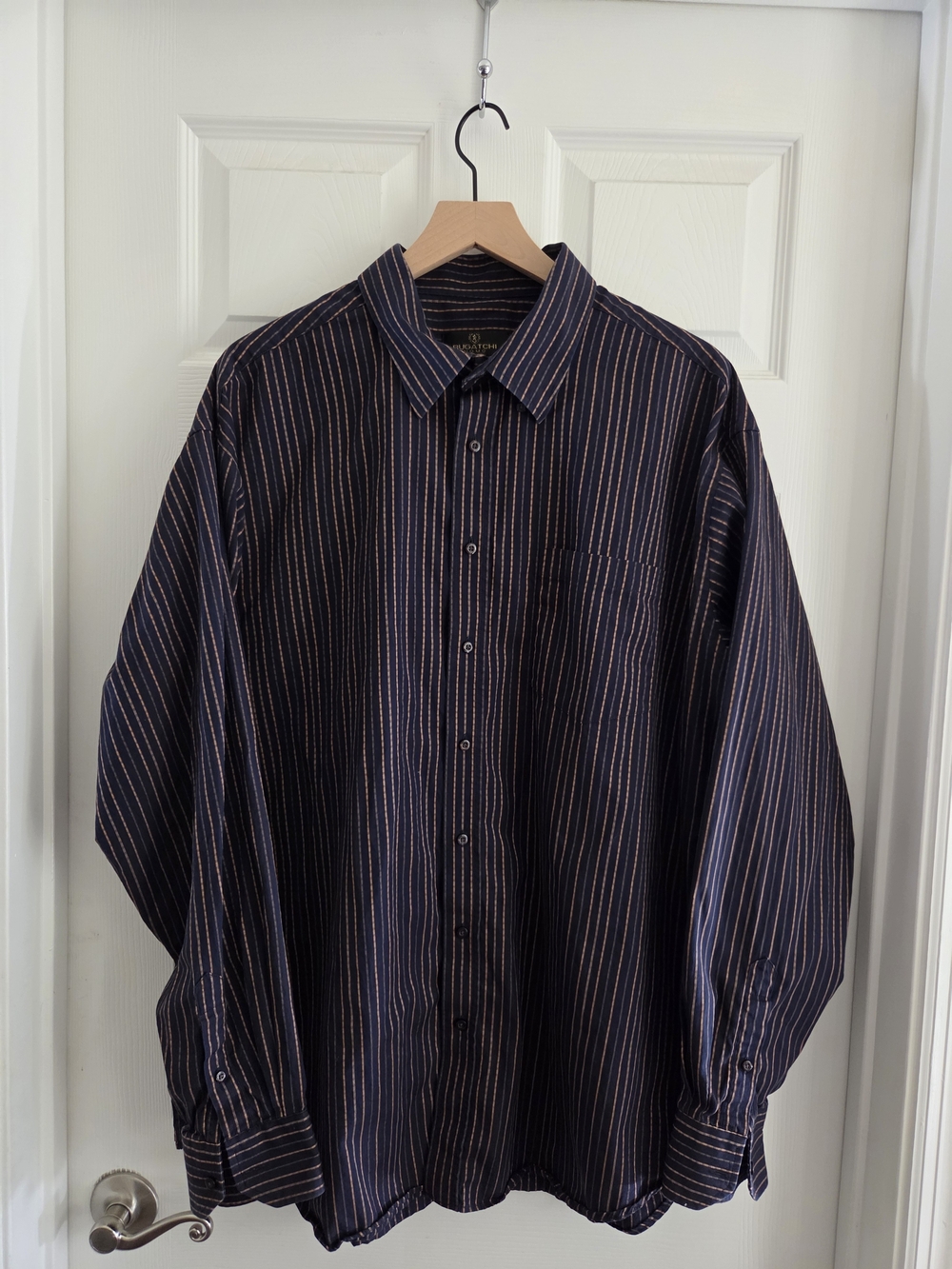 Bugatchi Navy Shirt with Burgundy Pinstripes